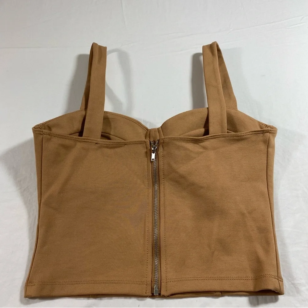 Tan corset cropped tanktop spaghetti strap zipper in the back bodycon Shirt